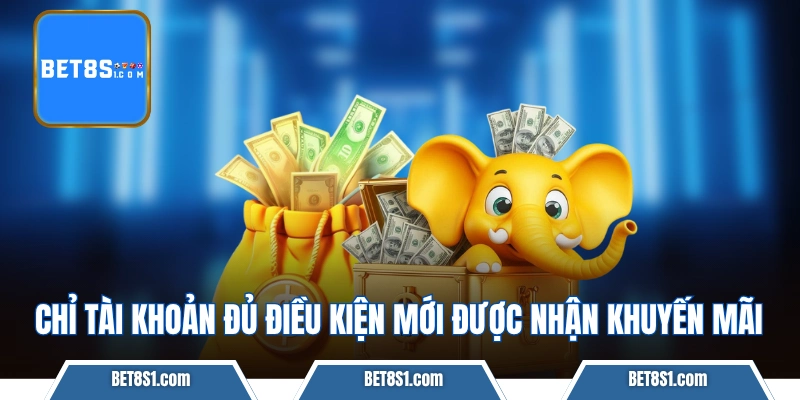 Chỉ tài khoản đủ điều kiện mới được nhận khuyến mãi BET8S